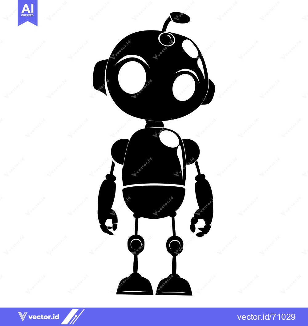 Premium Vector dari A Cartoon Robot with Circular Features and Black Silhouette