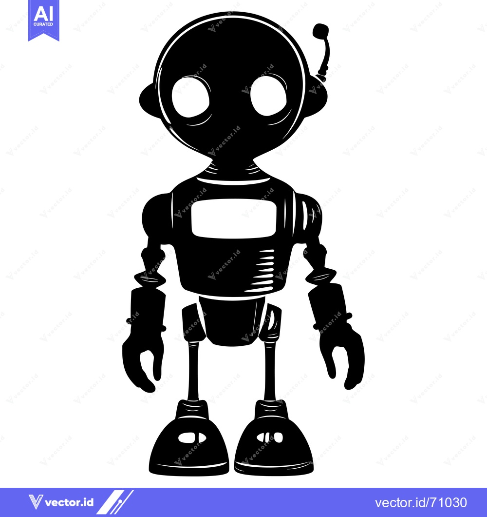 Premium Vector dari A Black and White Silhouette of a Cartoon Robot