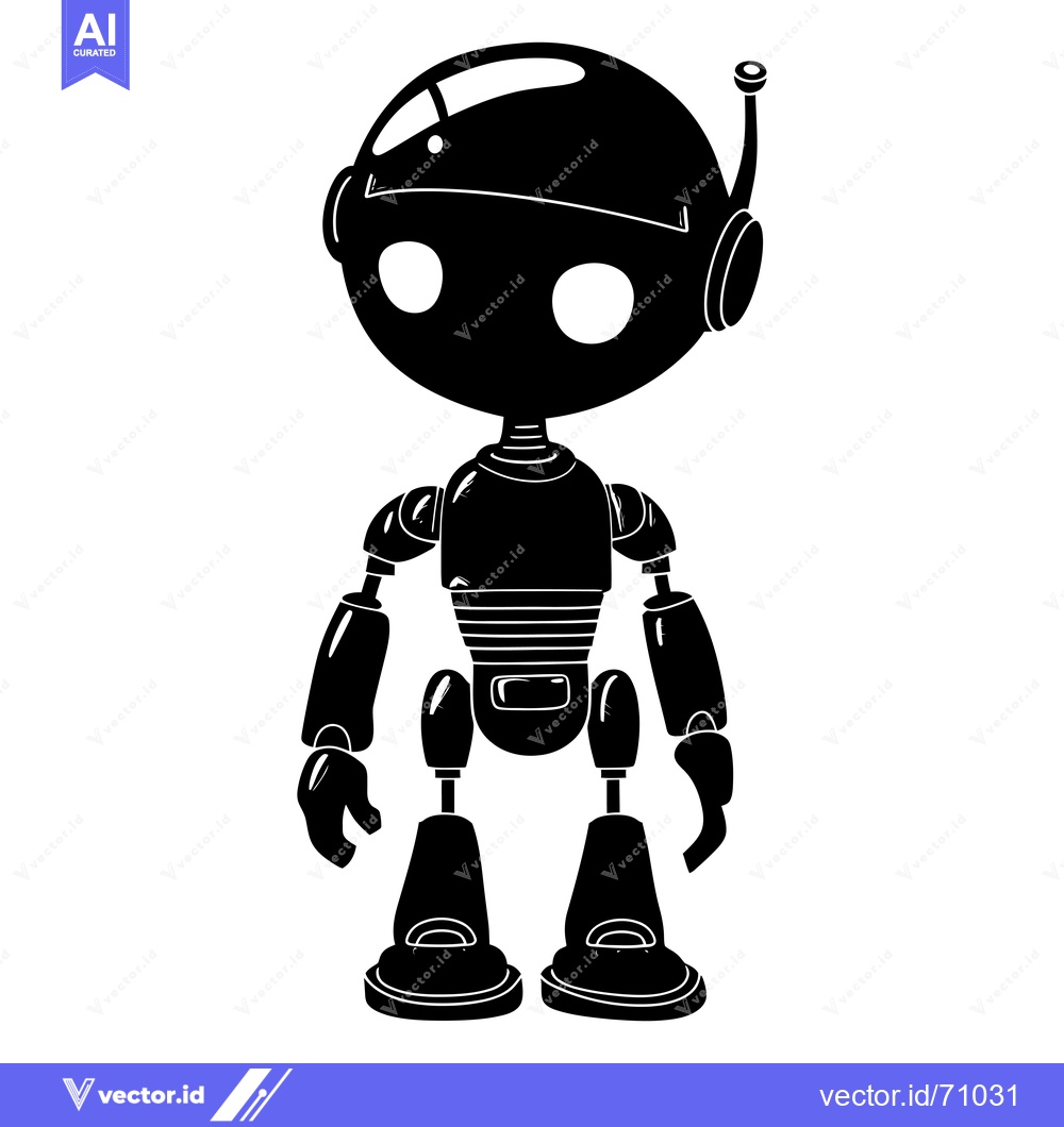 Premium Vector dari A Black and White Cartoon Illustration of a Simple Robot