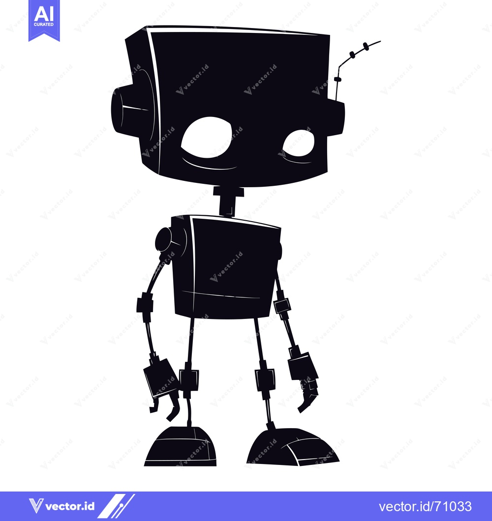 Premium Vector dari Black and White Silhouette of a Cartoon Robot