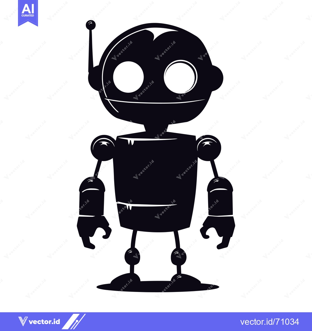 Premium Vector of Black and White Silhouette of a Cartoon Robot