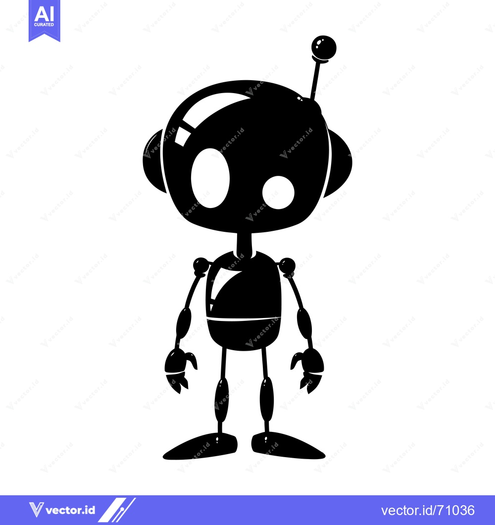 Premium Vector of Black and White Cartoon Robot Illustration
