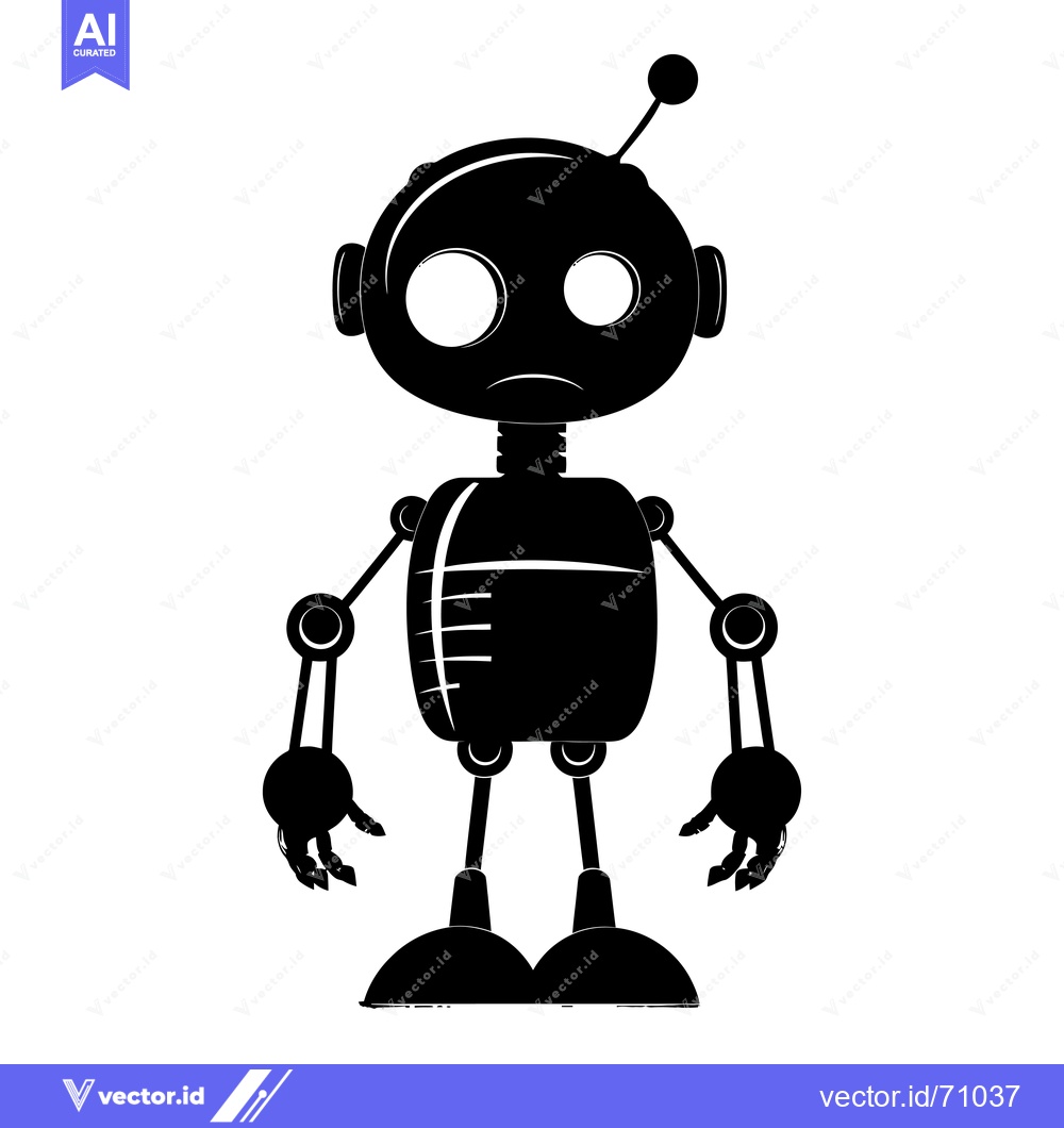 Premium Vector of Black and White Silhouette of a Cartoon Robot