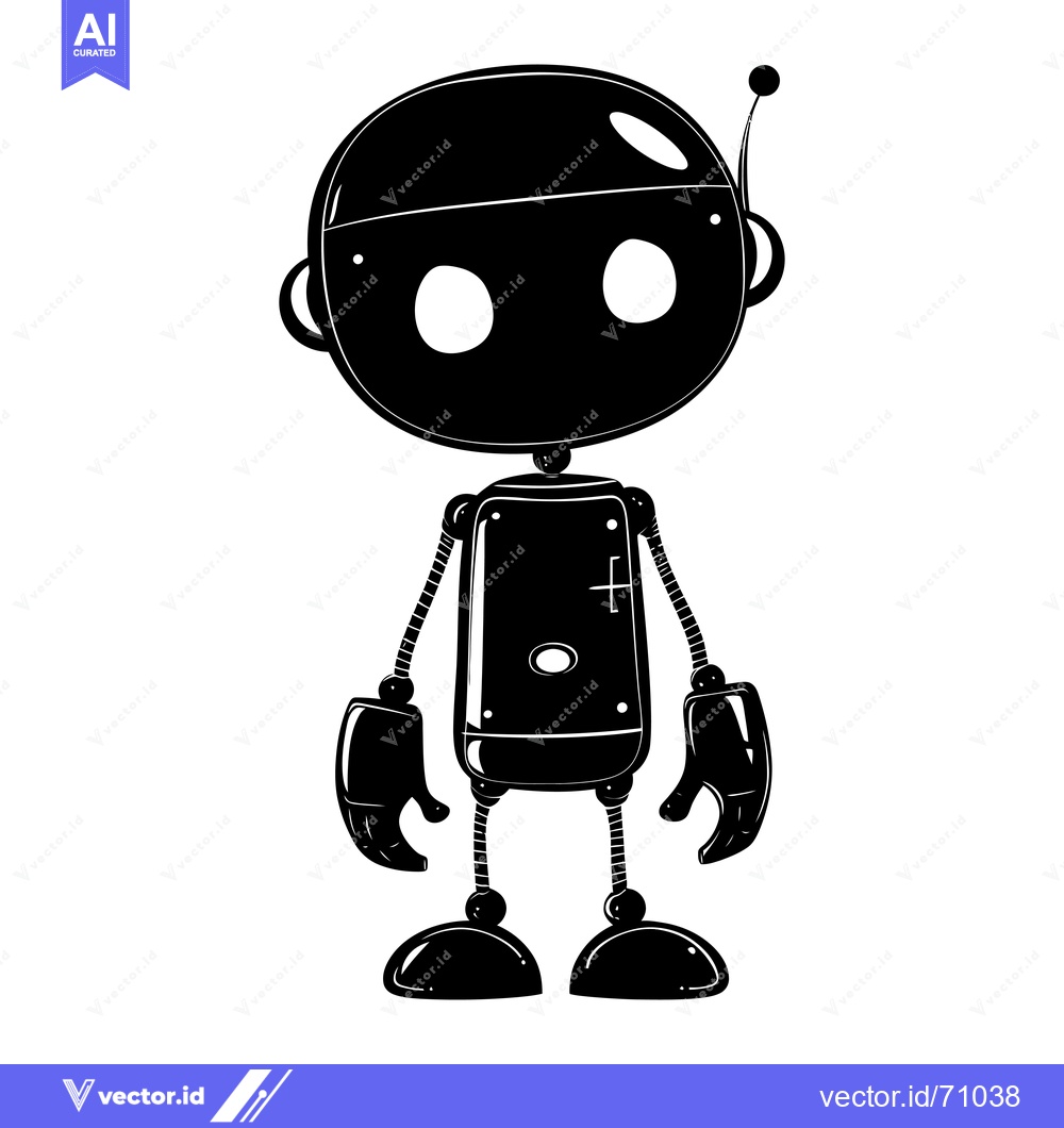 Premium Vector of Black and White Cartoon Silhouette of a Robot with Antenna