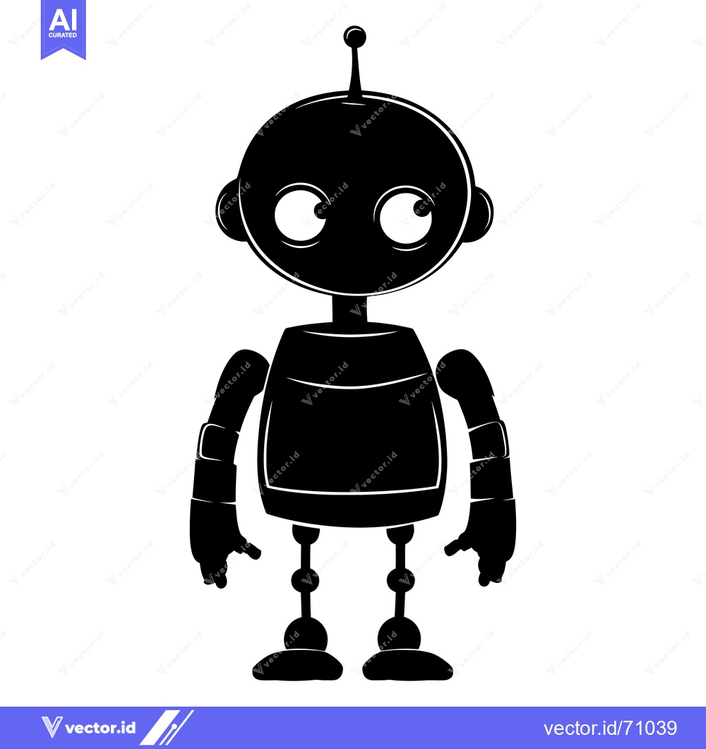 Premium Vector dari Black and White Silhouette of a Cartoon Robot