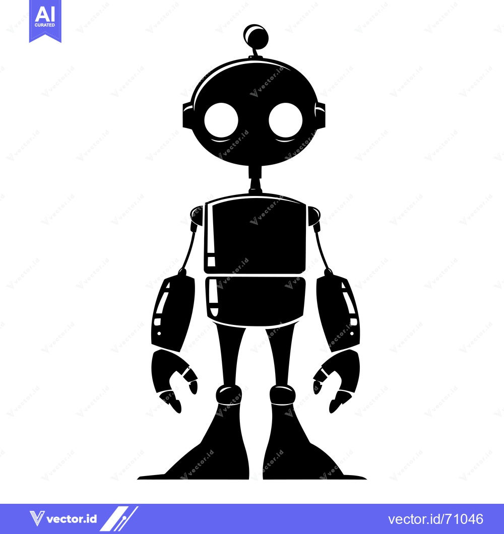 Premium Vector of Black and White Silhouette of a Cartoon Robot