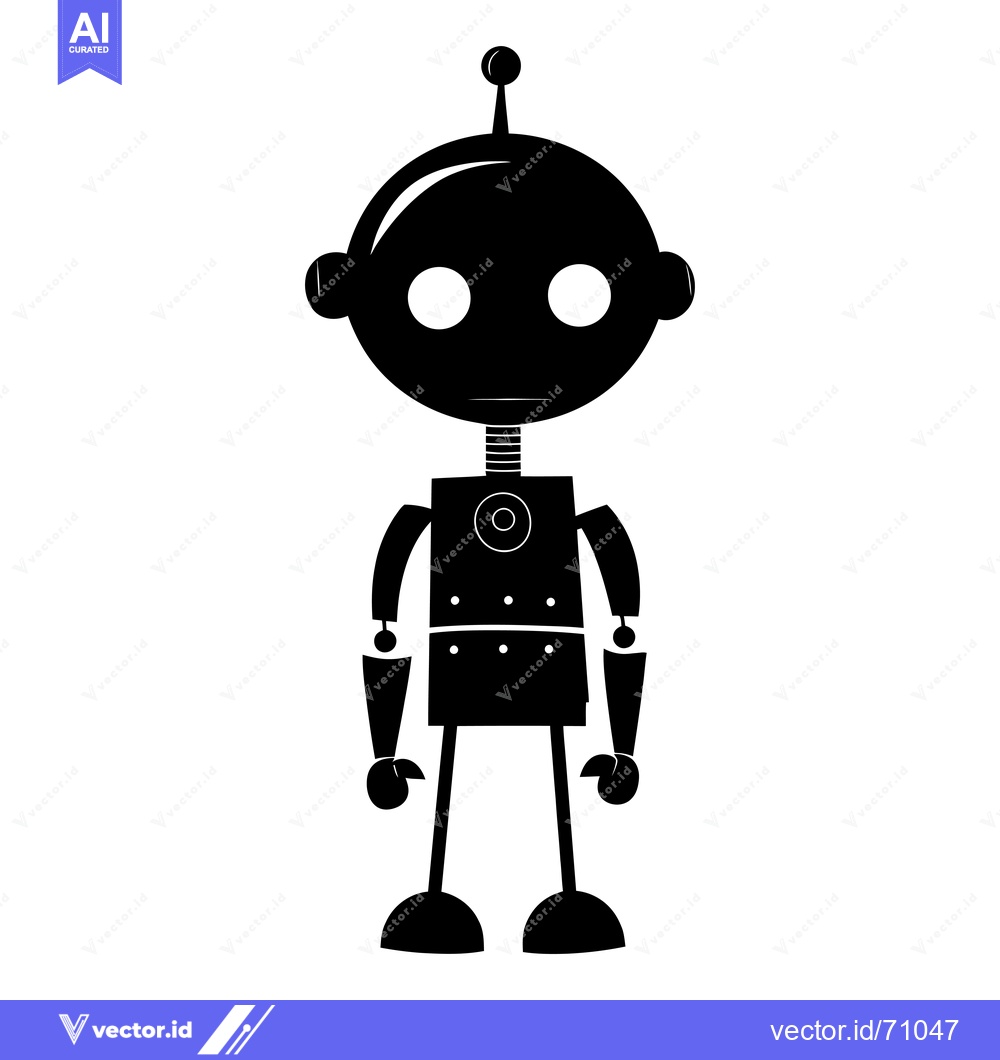 Premium Vector dari Black and white silhouette of a cartoon robot
