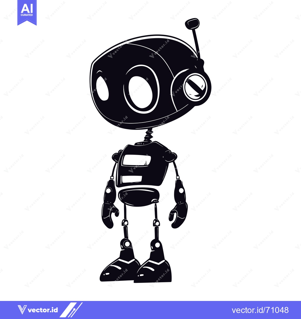 Premium Vector of Black and White Silhouette of a Cartoon Robot