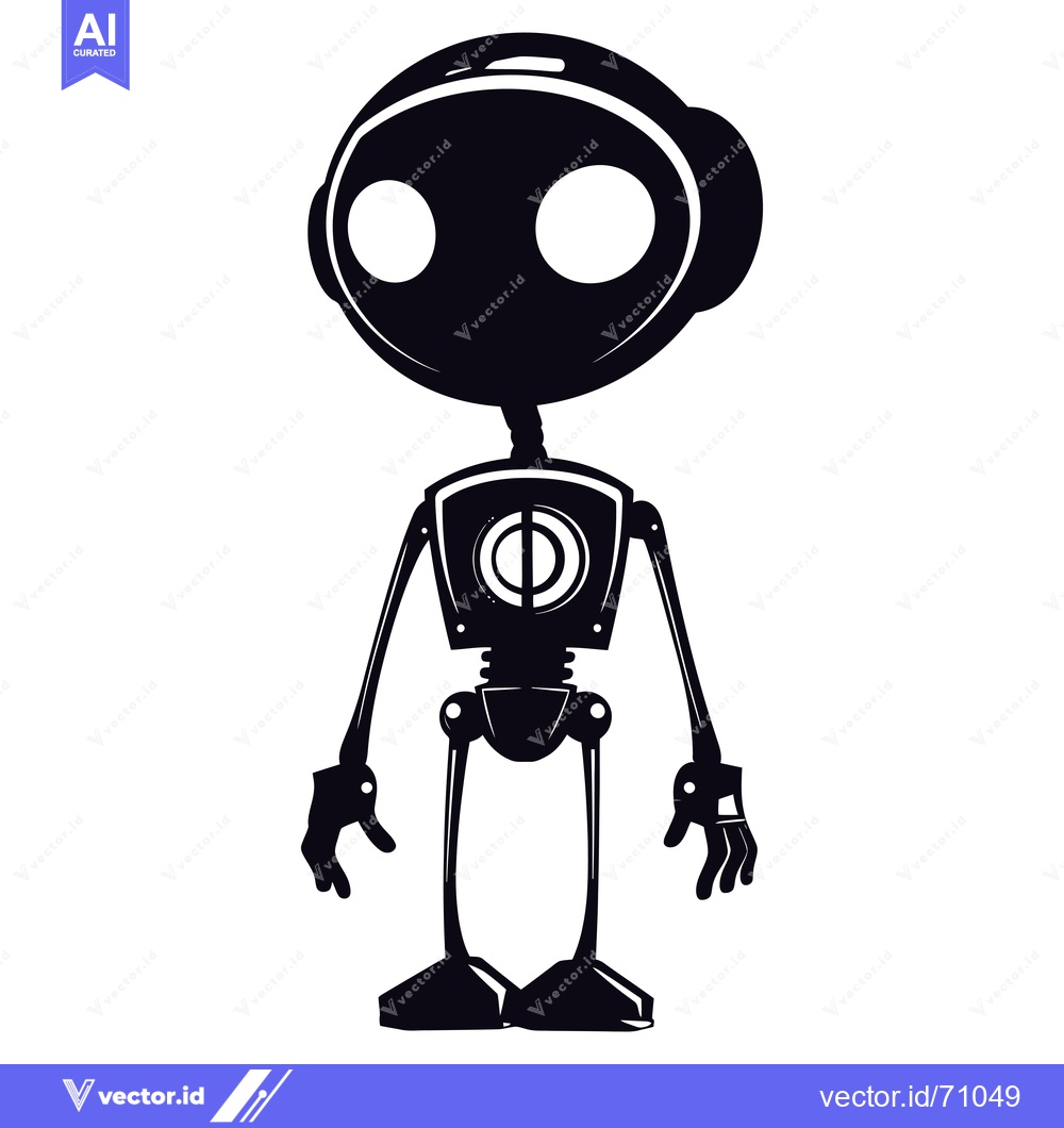 Premium Vector of A Black and White Silhouette of a Cartoon Robot