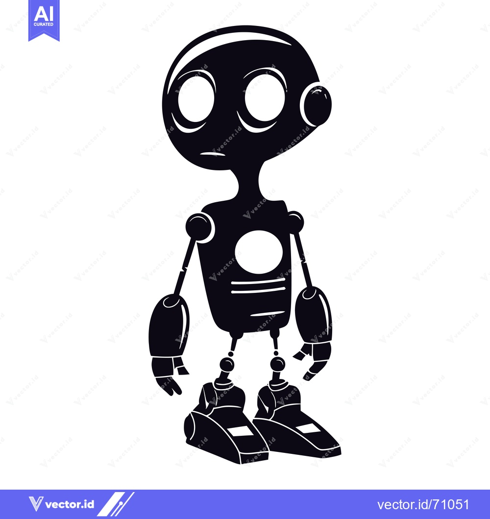 Premium Vector of Black and White Cartoon Silhouette of a Robot