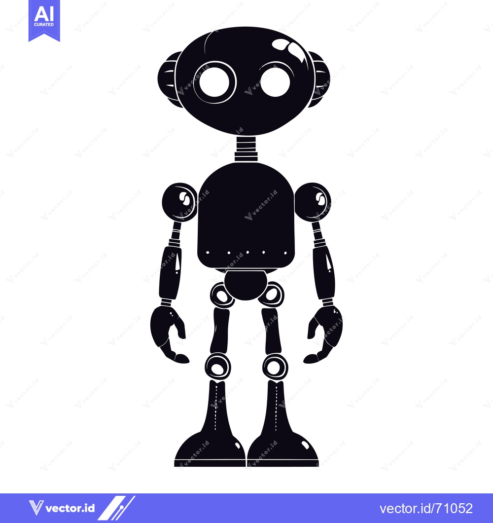 Premium Vector of A Black and White Silhouette of a Robot with Big Eyes