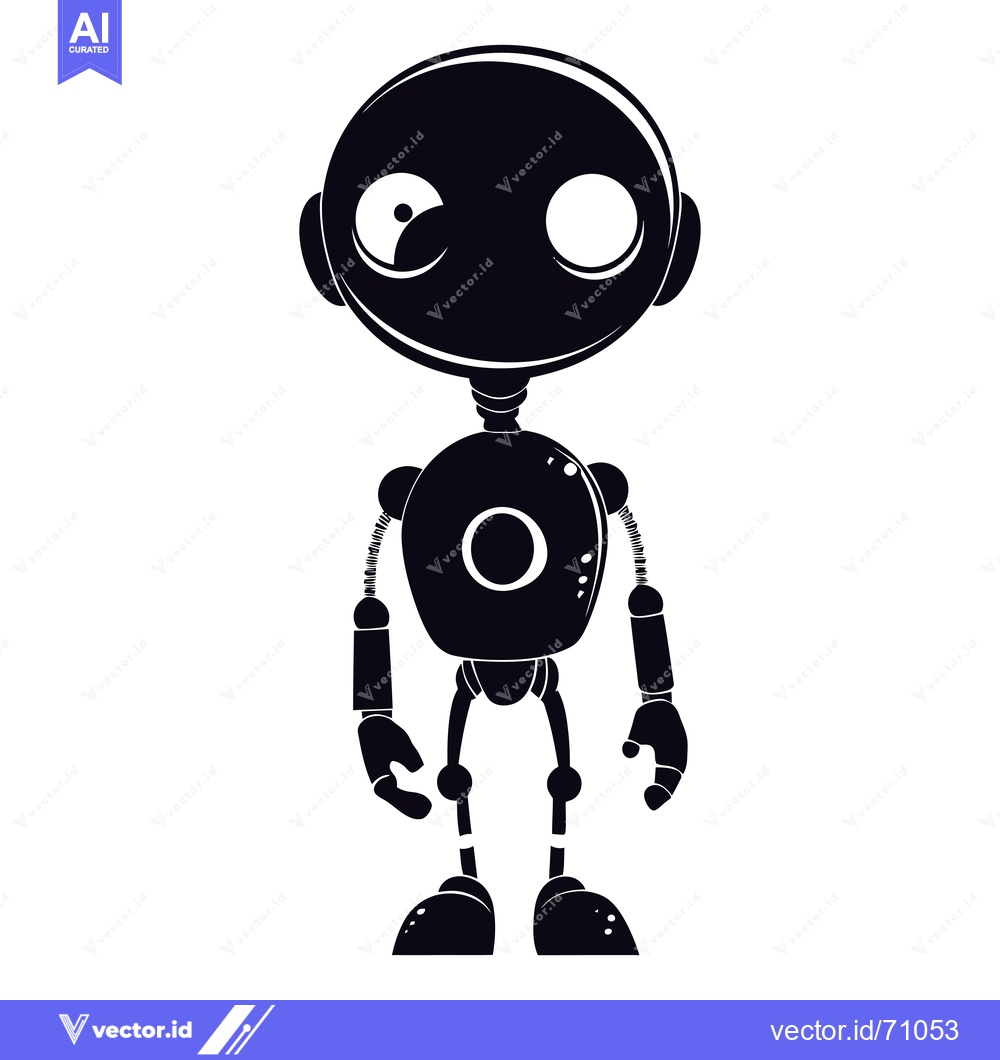 Premium Vector dari Black and white illustration of a cartoon robot with large eyes