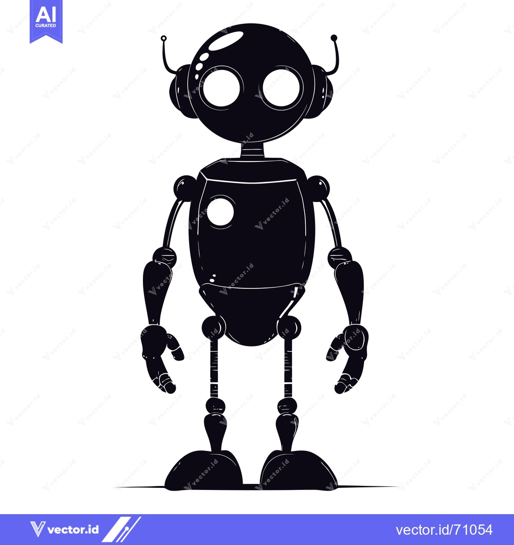 Premium Vector dari Black and White Silhouette of a Robot with Large Round Eyes and Antenn