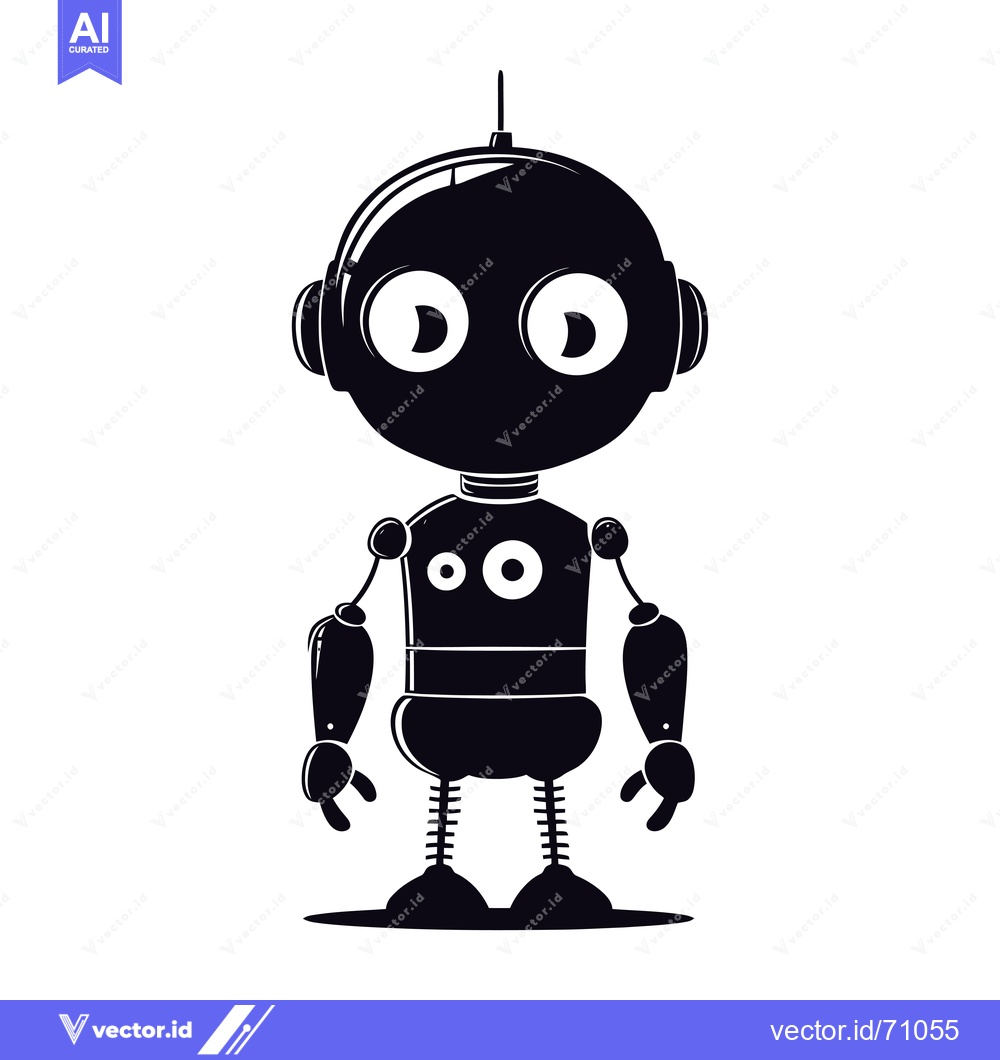 Premium Vector of Silhouette of a Cartoon Robot with Big Eyes and Antenna