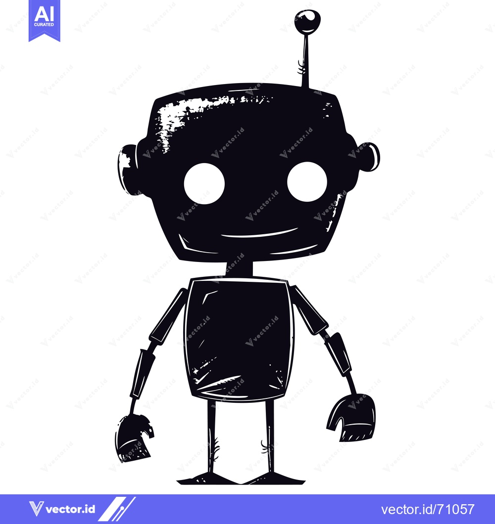 Premium Vector dari A Black and White Illustration of a Robot with a Smile