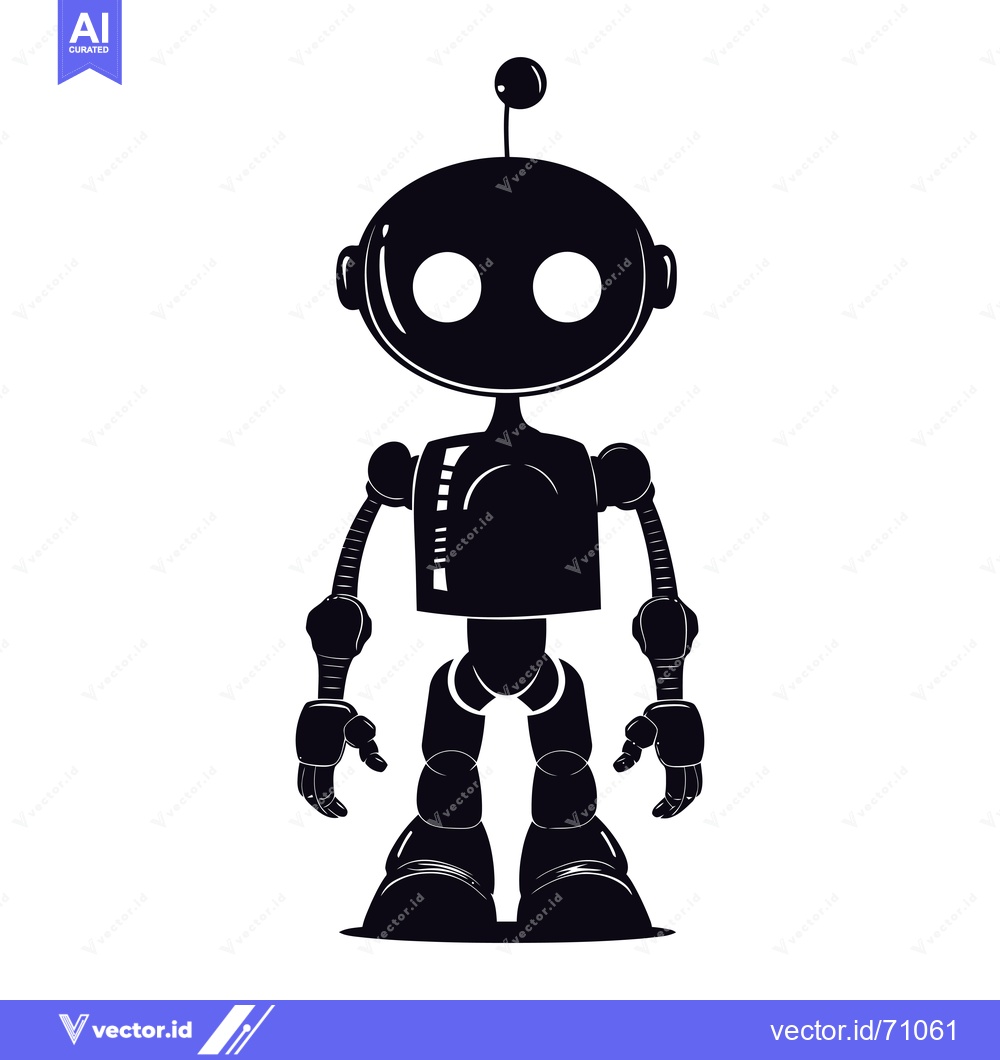 Premium Vector dari Black and White Silhouette of a Cartoon Robot with an Antenna