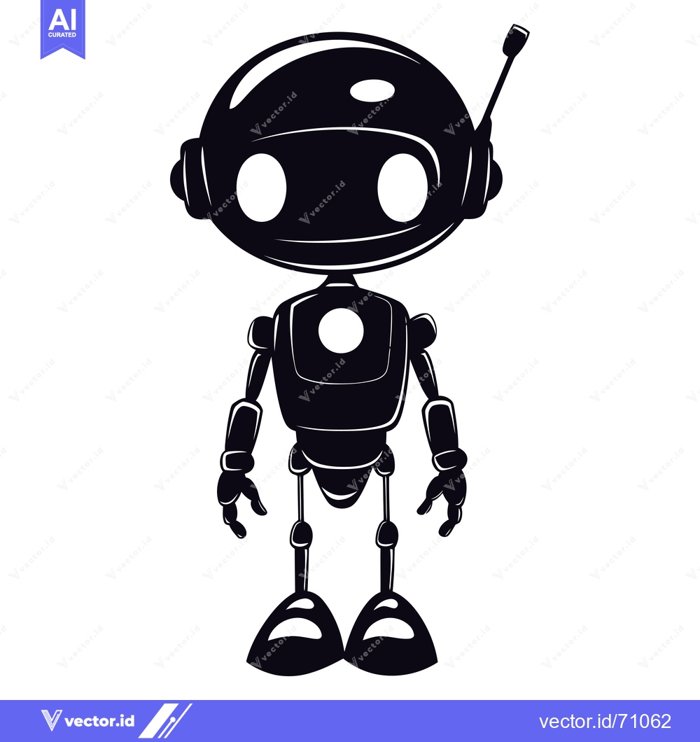 Premium Vector dari Black and White Illustration of a Cartoon Robot