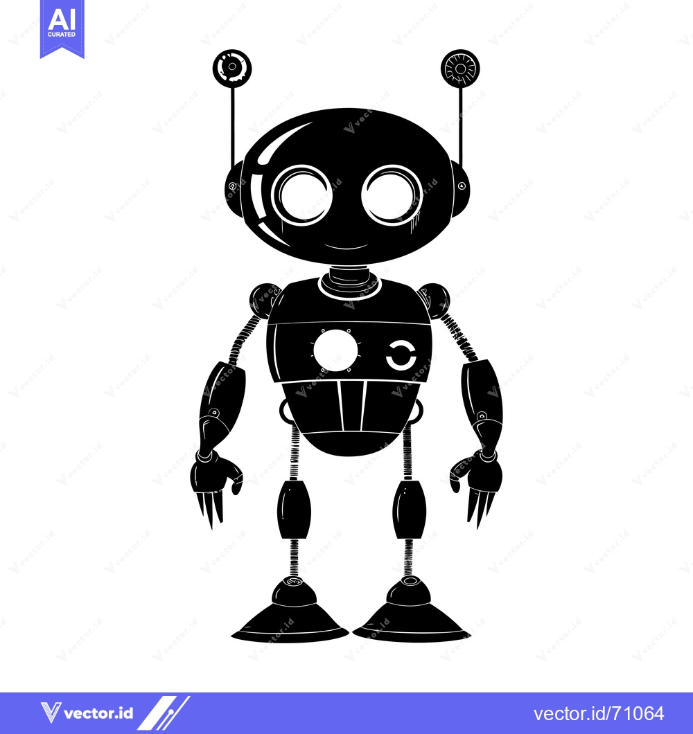 Premium Vector dari Black and White Silhouette of a Cartoon Robot