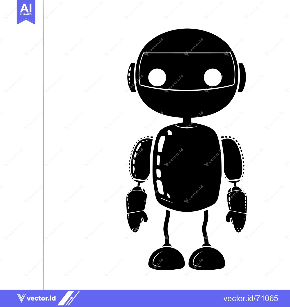 Premium Vector dari Black and White Cartoon Robot Silhouette