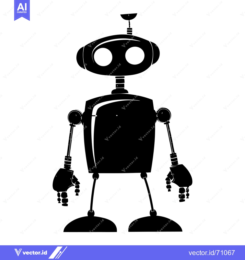 Premium Vector dari Black and White Silhouette of a Cartoon Robot