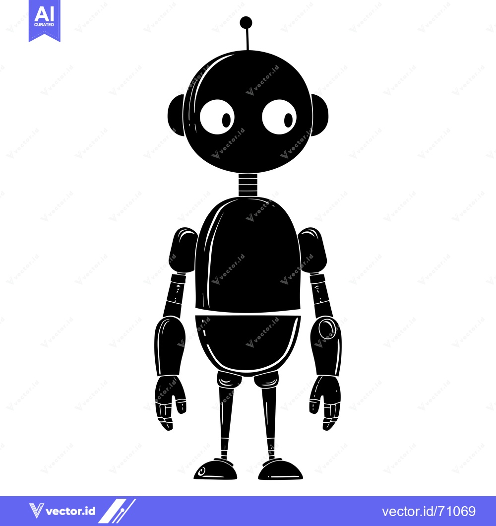Premium Vector of Black and White Silhouette Illustration of a Cartoon Robot