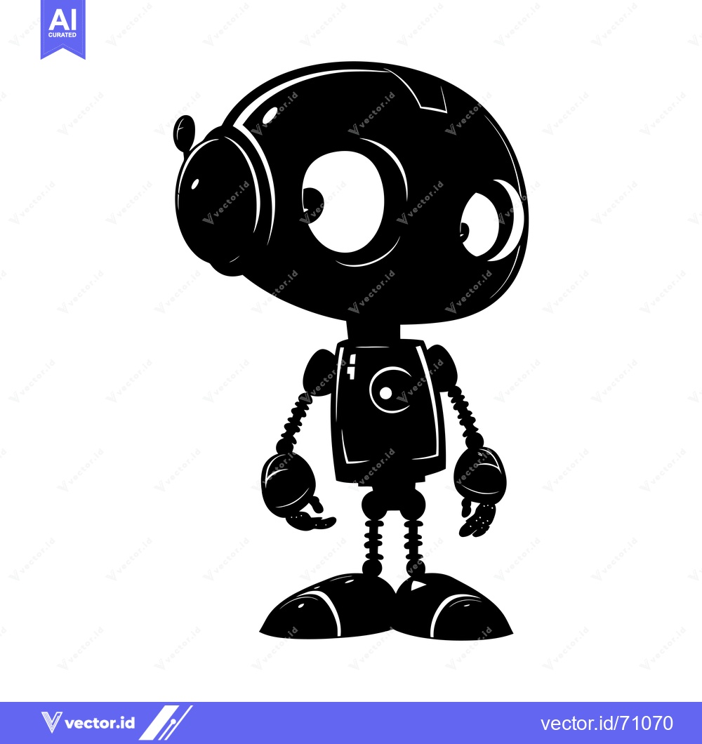 Premium Vector dari Black and White Silhouette of a Cartoon Robot