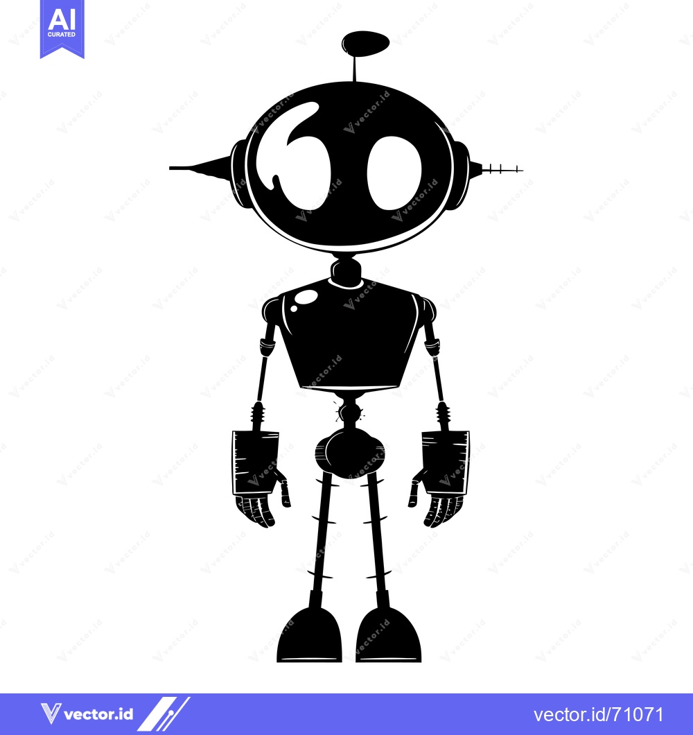 Premium Vector dari Black and White Silhouette of a Cartoon Robot