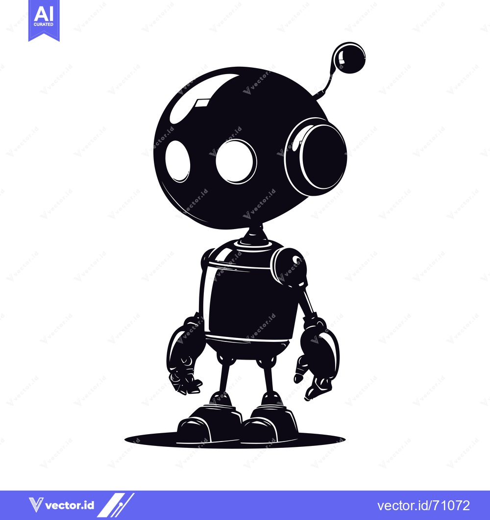 Premium Vector dari A Cartoon Robot with a Large Head and Rounded Features