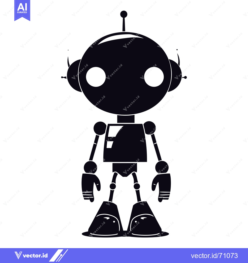 Premium Vector dari Black and White Silhouette of a Cartoon Robot