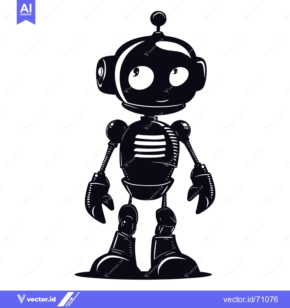 Premium Vector of Black and White Cartoon Robot Character