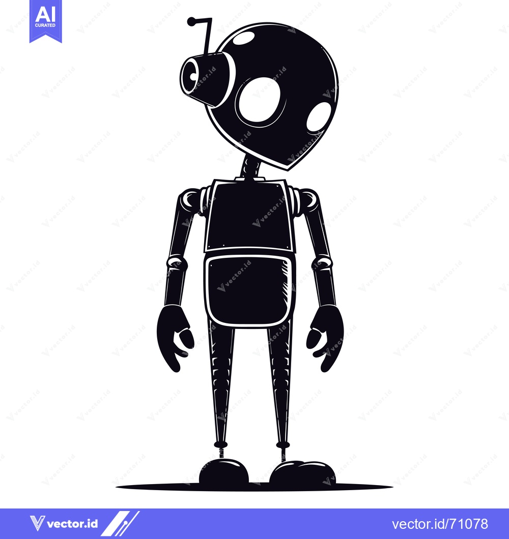 Premium Vector dari Black and White Silhouette of a Cartoon Robot with One Antenna
