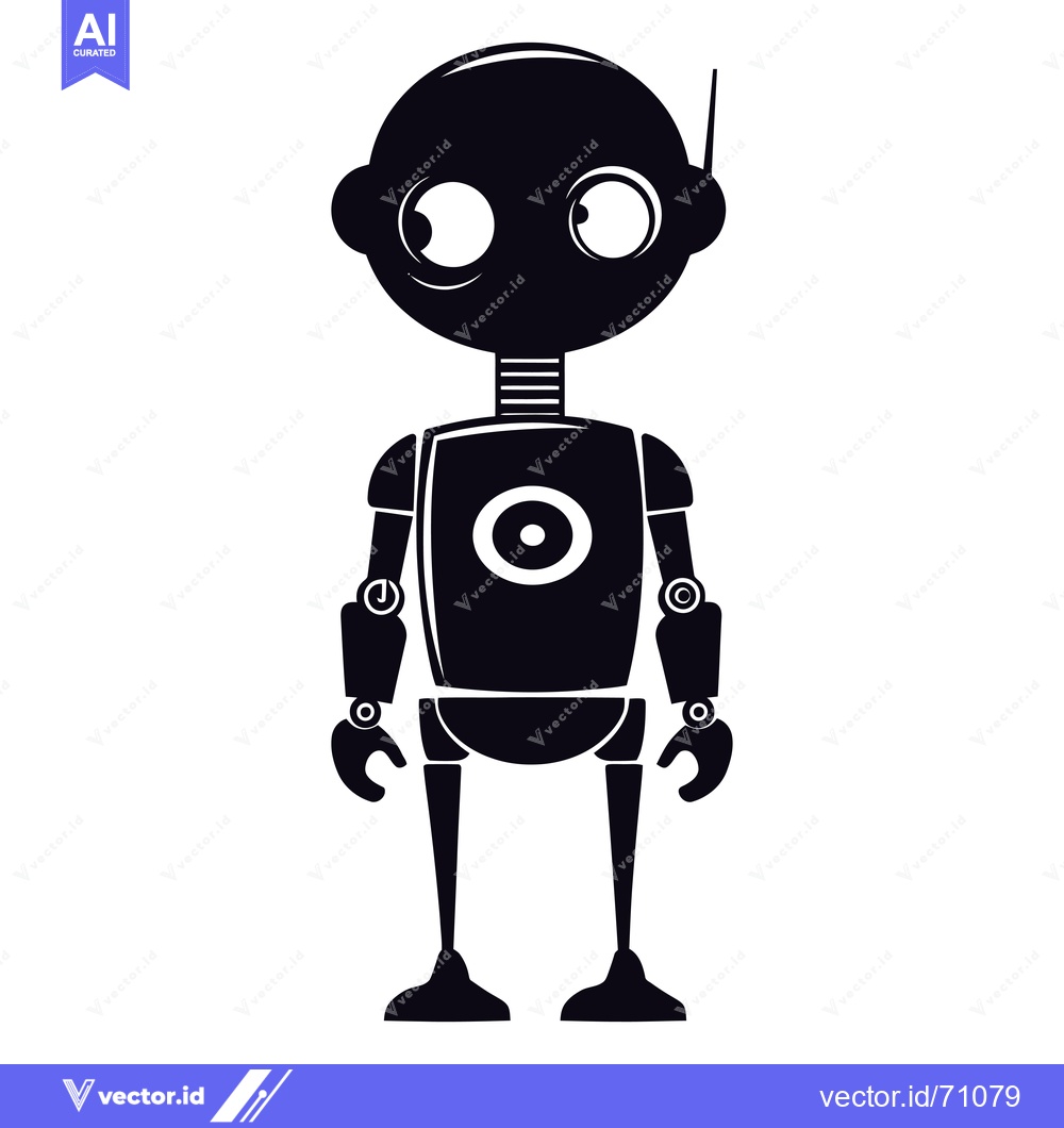 Premium Vector dari Black and white cartoon robot with large eyes and a single antenna