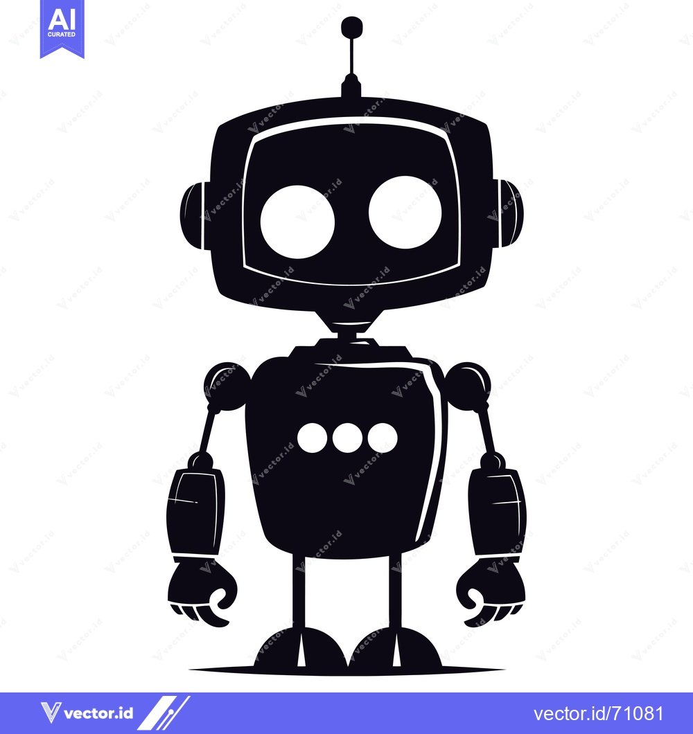 Premium Vector of Silhouette of a Cartoon Robot with Antenna, Rounded Features, and Thre