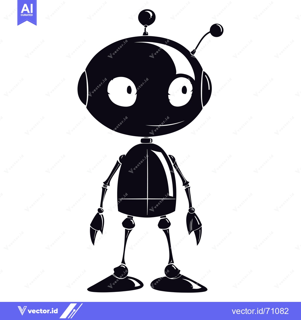 Premium Vector dari Black and White Cartoon Silhouette of a Robot