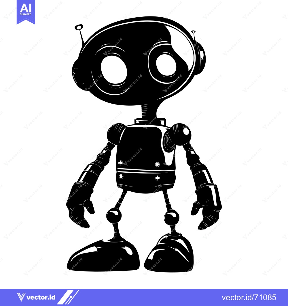 Premium Vector of Black and White Cartoon Silhouette of a Robot
