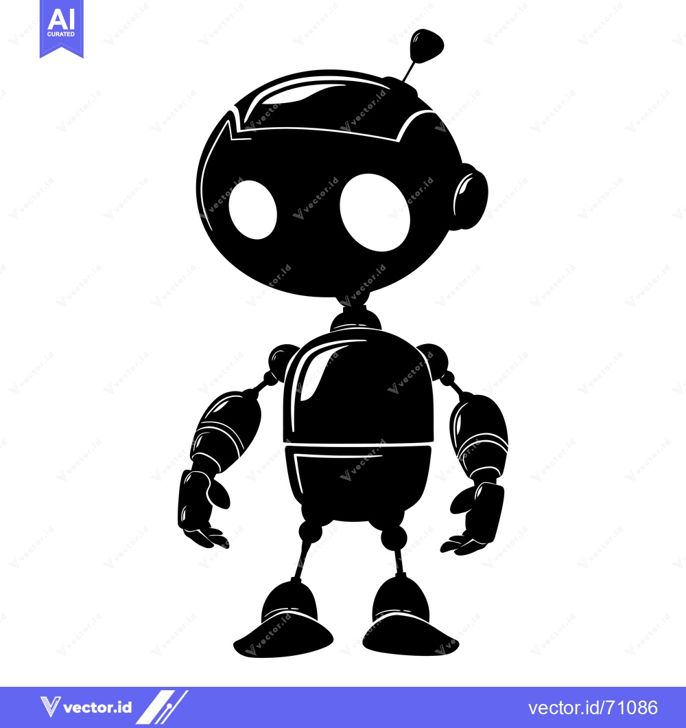 Premium Vector dari Black and White Silhouette of a Cartoon Robot with Antenna