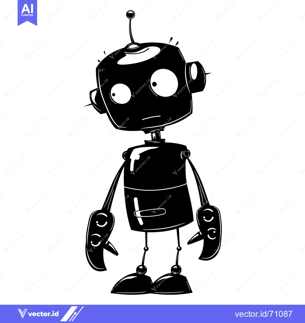 Premium Vector dari A black and white illustration of a cartoon robot with wide eyes