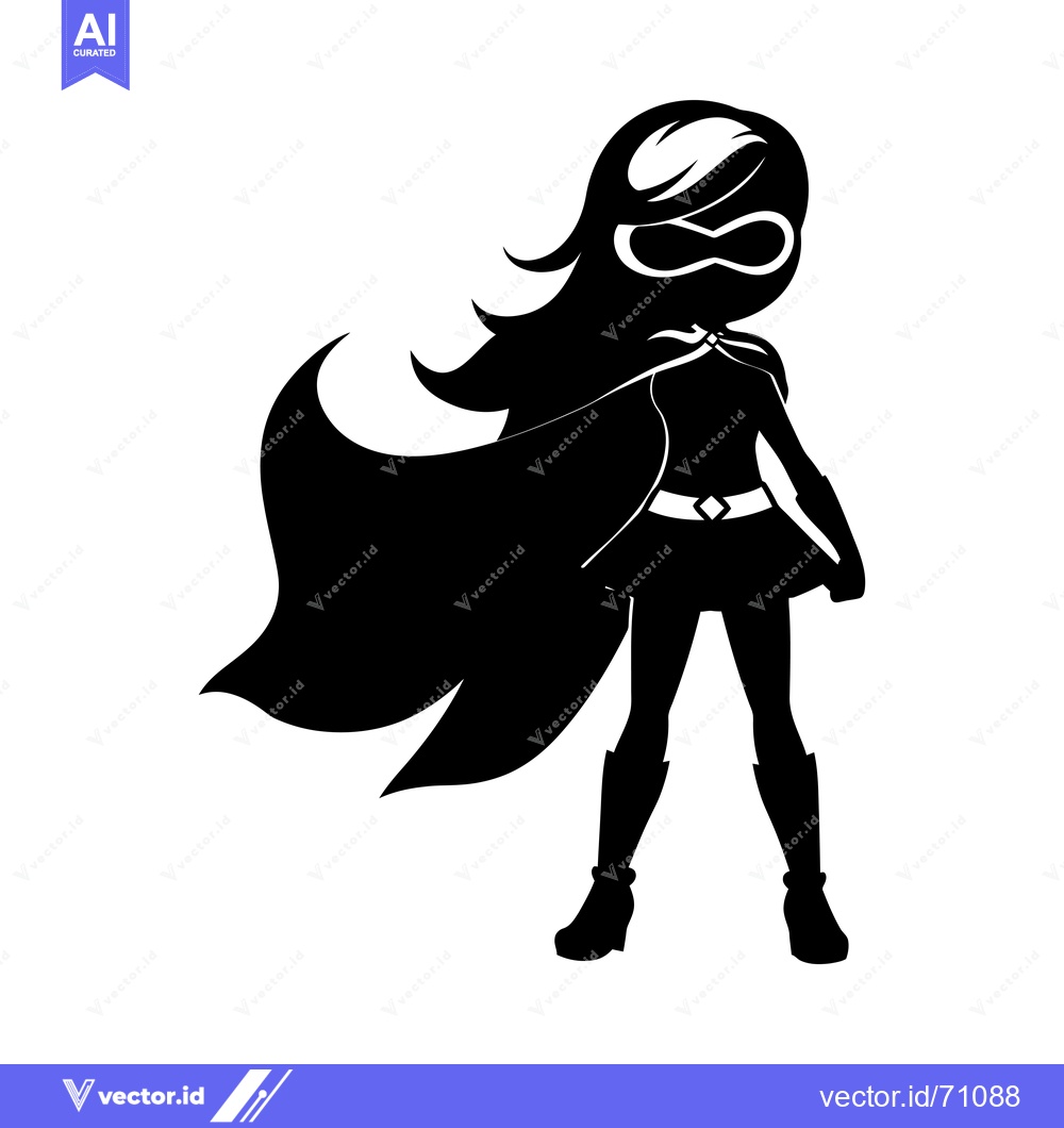 Premium Vector dari Silhouette of a Female Superhero with Cape
