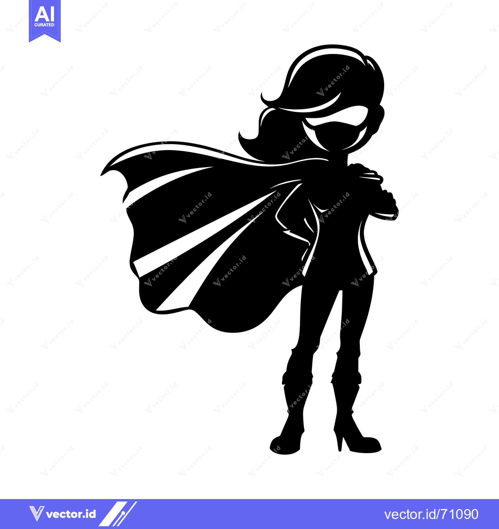 Premium Vector dari Silhouette of a Female Superhero with a Cape and a Confident Stance