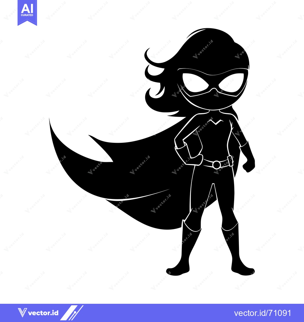 Premium Vector dari Black and White Silhouette of a Female Superhero with a Cape