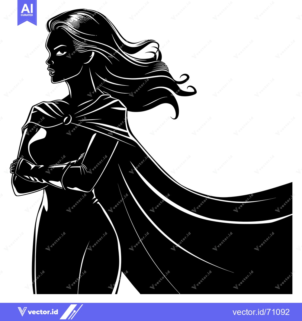 Premium Vector dari Silhouette of a Woman in a Cape with Arms Crossed