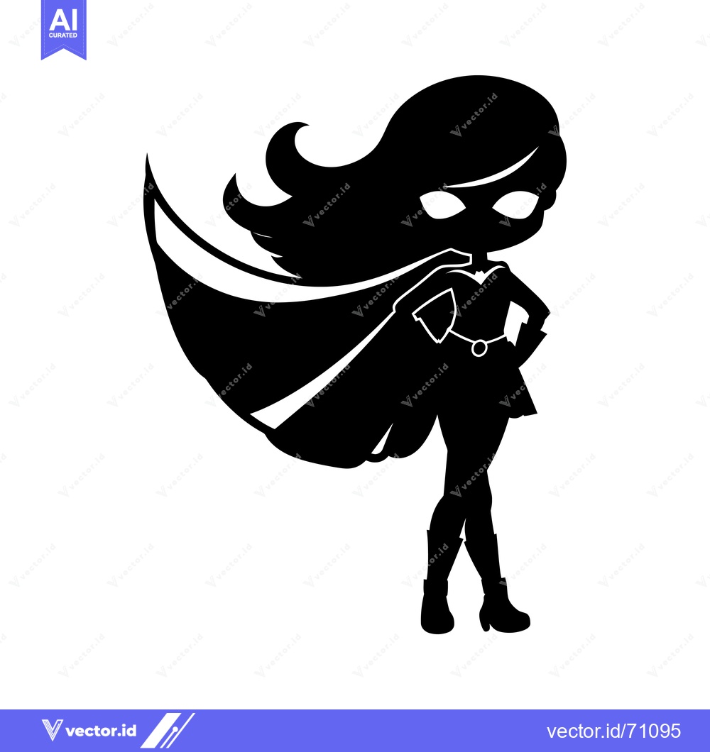 Premium Vector dari Silhouette of a female superhero with a cape, standing with one hand o