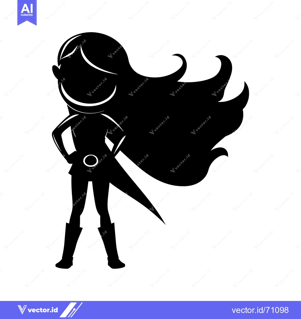 Premium Vector dari Silhouette of a Girl with Long Hair Standing Confidently