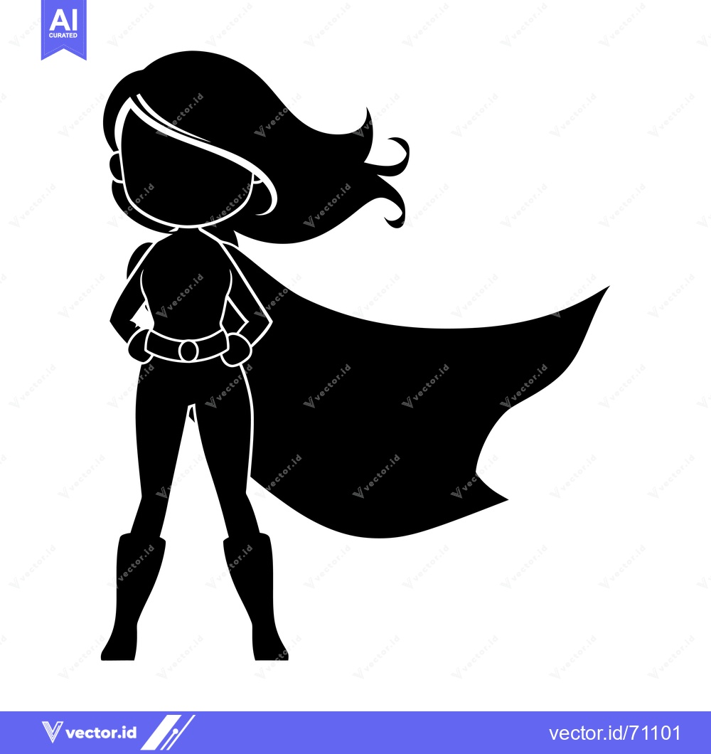 Premium Vector dari Silhouette of a Female Superhero with Cape Flowing