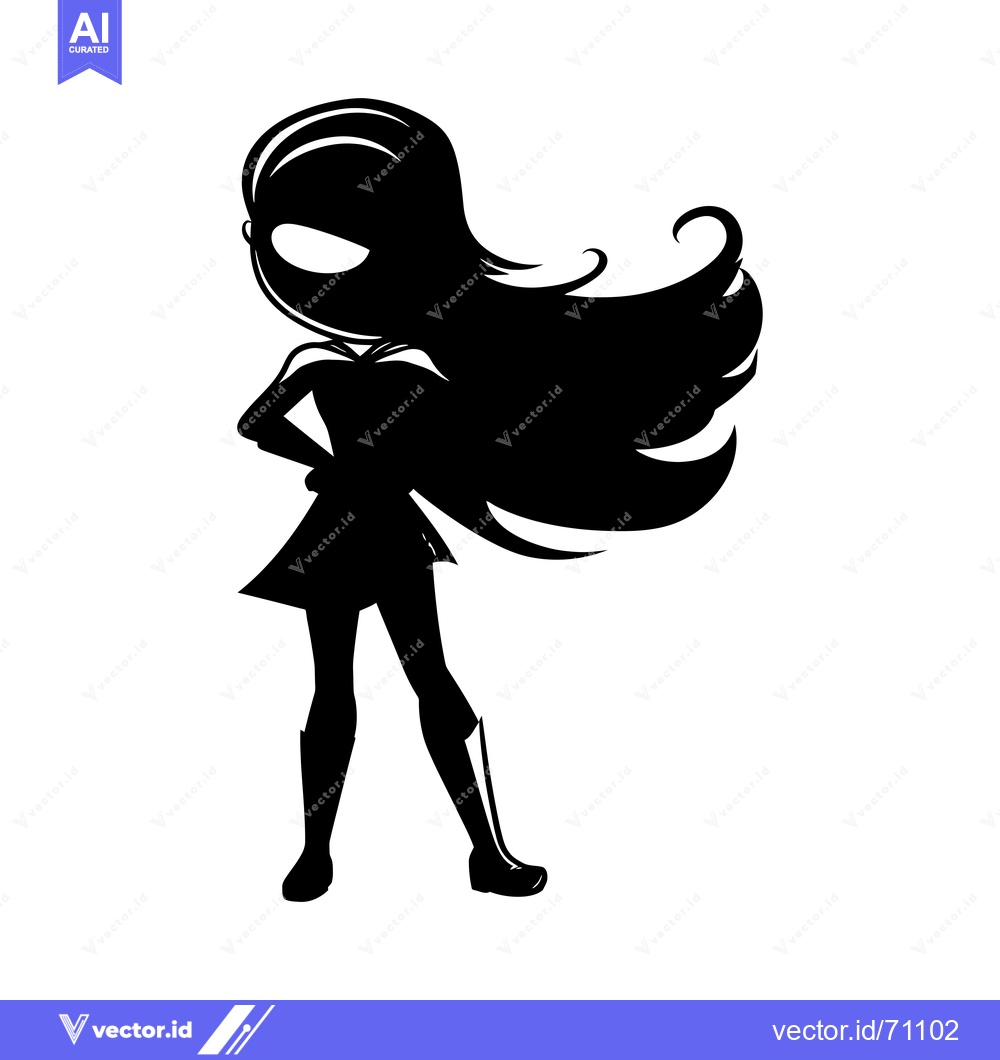 Premium Vector of Silhouette of a Female Superhero with Long Hair and a Cape