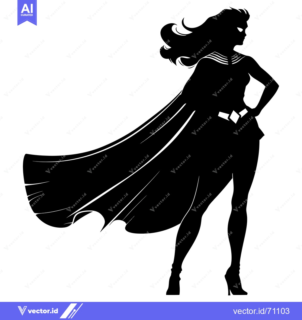 Premium Vector of Silhouette of a Female Superhero with Flowing Cape