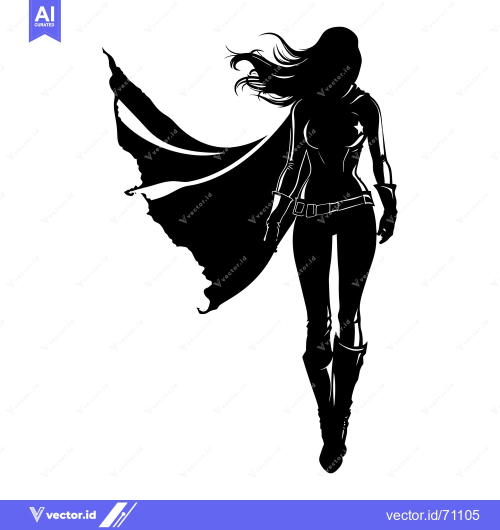 Premium Vector dari Silhouette of a Female Superhero with Flowing Cape