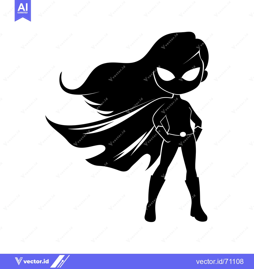 Premium Vector dari Silhouette of a Female Superhero with a Cape Flowing Behind Her