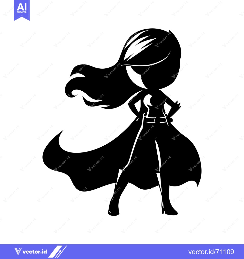 Premium Vector dari Silhouette of a female superhero standing with cape flowing