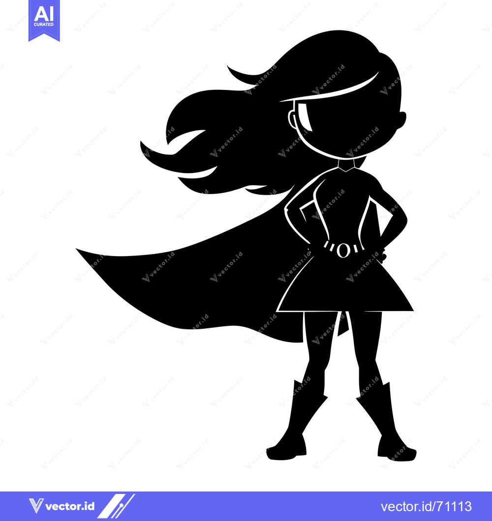 Premium Vector dari Silhouette of a female superhero with flowing hair and a cape